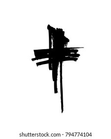 Hand drawn cross. Grunge cross. Cross made with brush stroke