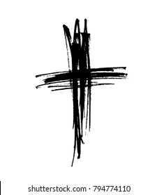 Hand drawn cross. Grunge cross. Cross made with brush stroke