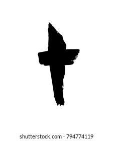 Hand drawn cross. Grunge cross. Cross made with brush stroke