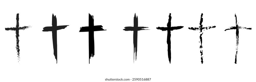 Hand drawn cross, jesus christ vector set illustration
