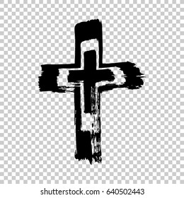 Hand drawn cross. Cross made with brush stroke on isolated background