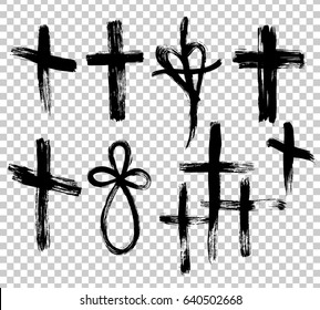 Hand drawn cross. Cross made with brush stroke on isolated background