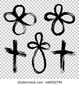 Hand drawn cross. Cross made with brush stroke on isolated background
