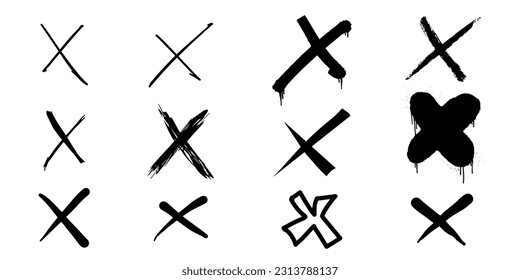 Hand drawn cross mark. doodle set of wrong sign or false mark. vector illustration