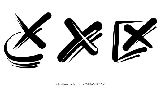 Handgezeichnete Kreuz-Markierung. Doodle-Satz von falschem Vorzeichen oder falscher Markierung. Vektor-Illustration