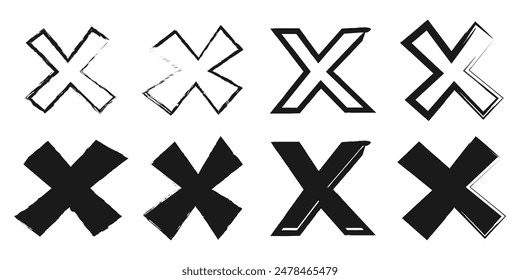 Marca cruzada dibujada a mano. doodle conjunto de signo incorrecto o falsa marca. Ilustración vectorial