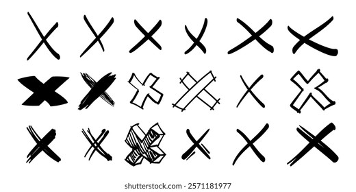 Hand drawn cross mark. doodle set of wrong sign or false mark. vector illustration