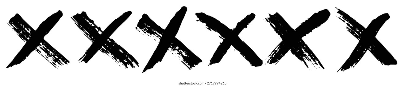 Conjunto de rabiscos de marca de cruz desenhada à mão. Marcador de clipart de sinal errado. Caixa de seleção Ink scribble. Elemento único