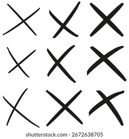 Marcas cruzadas dibujadas a mano. Símbolo de textura áspera. Simple Ilustración vectorial. Elemento gráfico creativo. EPS 10.