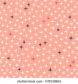 Hand drawn cross or plus seamless background. Surface brush stroke decoration.Vector illustration. Modern cloth design, wallpaper, wrapping.