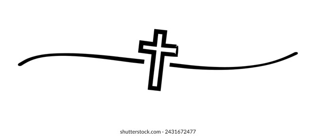 Divisor negro de forma cruzada dibujado a mano. Elemento de diseño cristiano para banner de Pascua, póster o tarjeta. Ilustración de vector