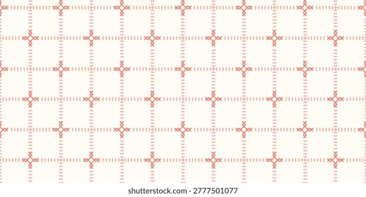 Hand drawn cross stitch pattern in pink and cream with a seamless grid design.