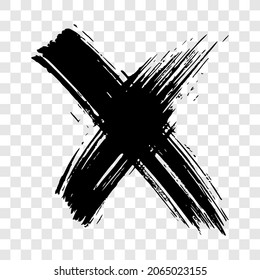 Hand drawn cross symbol. Black sketch cross symbol on transparent background. Vector illustration