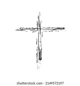 Hand drawn cross symbol. Black sketch cross symbol on white background. Vector illustration