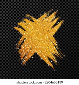 Hand drawn cross symbol. Gold sketch cross symbol on dark transparent background. Vector illustration