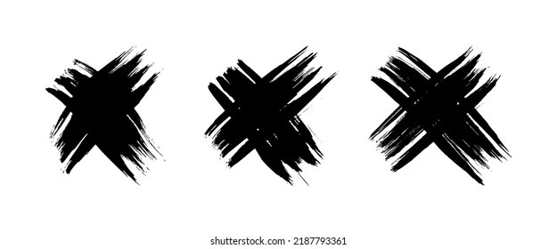 Hand drawn cross symbol. Set of black sketch cross symbols on white background. Vector illustration