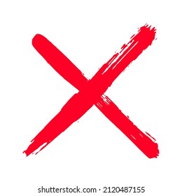 Icono de ilustración del vector de trazo de pincel x trazo con mano. Marca el diseño gráfico de símbolos incorrecto. Marque el símbolo NO para votar en la casilla de verificación, web, etc.