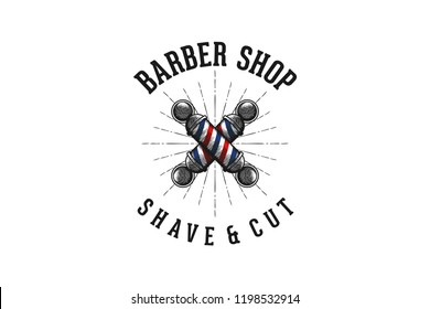 hand drawn crossed barber pole, vintage barber shop logo Designs Inspiration Isolated on White Background