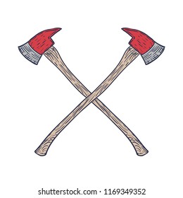 Hand Drawn Crossed Firefighters Axes. Vector illustration