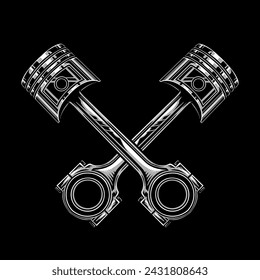 Hand drawn crossed pistons on black background