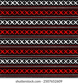Dibujado a mano cruces y puntos. fondo repetitivo negro, rojo, blanco. motivo étnico. arte decorativo. patrón sin fisuras de Vector. muestra de tela geométrica. Plantilla de diseño para textiles, lino
