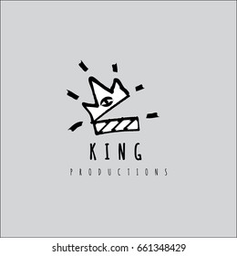Hand drawn crown  and cinema clapper vector logo 