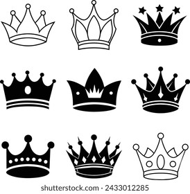 Hand drawn crown clipart vector set design