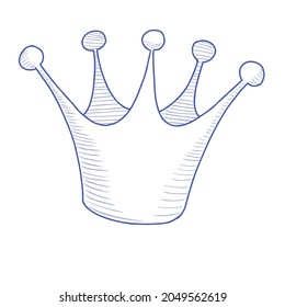 Hand drawn crown in doodle style. Vector crown sketch isolated on white background.
