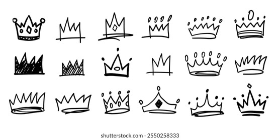 Coroa desenhada à mão espumante doodle esboço diadem royalty rabiscar giz giz estilo coleção