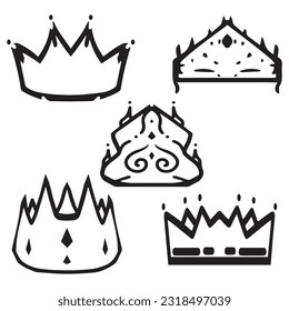 Hand drawn crown icon set vector