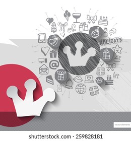 Hand drawn crown icons with icons background. Vector illustration
