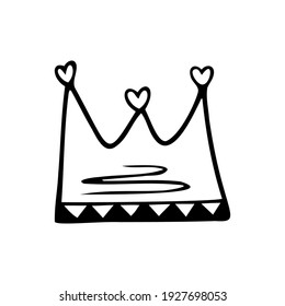 Hand drawn crown isolated on a white background. Doodle, simple outline illustration. It can be used for decoration of textile, paper.
