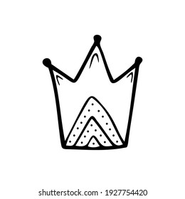 Corona dibujada a mano aislada en un fondo blanco. Doodle, simple ilustración de contorno. Se puede usar para la decoración de textiles, papel.