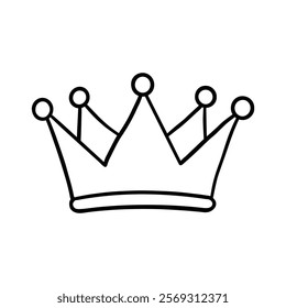 Hand Drawn Crown with Jewels Icon, Royal Symbol for Queen or King