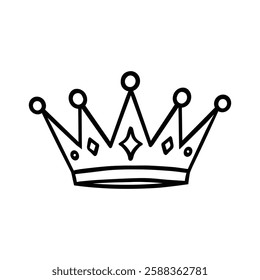 Hand Drawn Crown with Jewels Icon, Royal Symbol for Queen or King