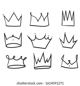 hand drawn Crown logo graffiti icon with Black elements isolated on white background. Vector illustration.