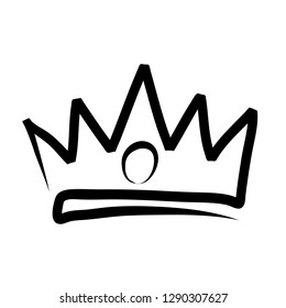 Hand drawn crown logo and icon on white, stock vector illustration