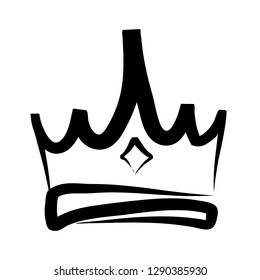 Hand drawn crown logo and icon on white, stock vector illustration