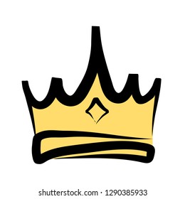 Hand drawn crown logo and icon on white, stock vector illustration