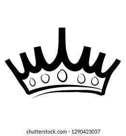 Hand drawn crown logo and icon on white, stock vector illustration