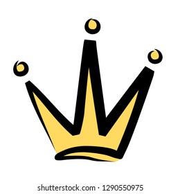 Hand drawn crown logo and icon on white, stock vector illustration