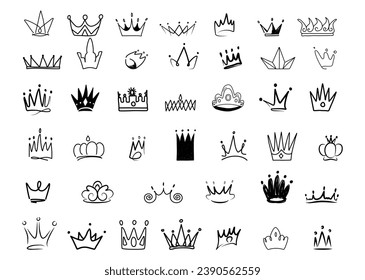 Hand drawn crown logo. King or queen crown sketch elements