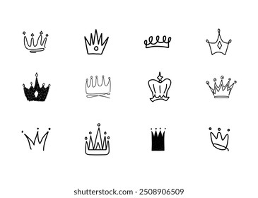 Logotipo de la corona dibujado a mano. Elementos de boceto de corona de rey o reina