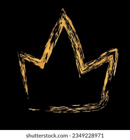 Hand drawn crown logo for queen. Texture icon gold crown