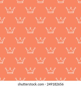 Hand Drawn Crown On Red Background Seamless Pattern.