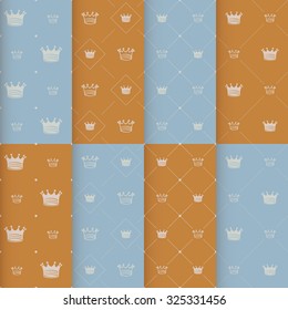 Hand drawn crown on red background seamless pattern. art