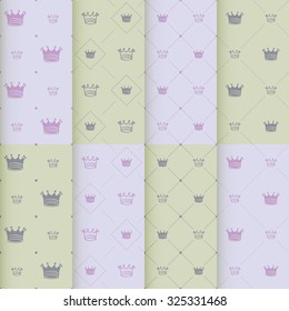 Hand drawn crown on red background seamless pattern. art