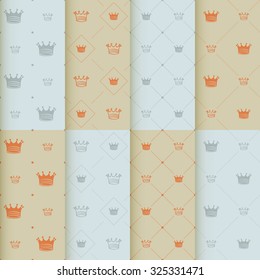 Hand drawn crown on red background seamless pattern. art