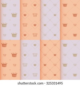 Hand drawn crown on red background seamless pattern. art