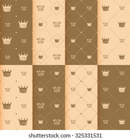 Hand drawn crown on red background seamless pattern. art